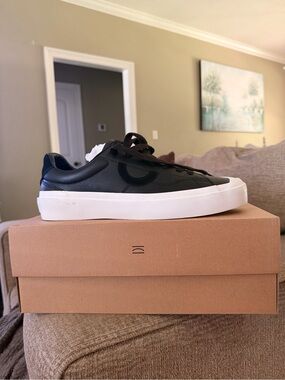 Men's Black Leather Low-Profile Sneakers with White Cupsole